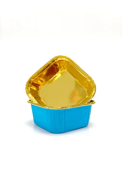 Dolphin Muffin Kare Kağıt Mavi Altın Cupcake Kek Kalıbı Kapsülü Kabı - 25 Adetlik 10 Paket - 5