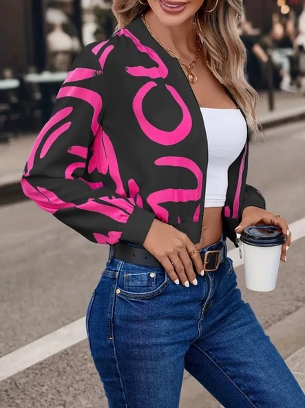 Kadın Uzun Kollu önden Fermuarlı Kısa şardonlu Dalgıç Ceket - 4