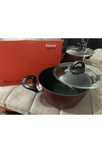 Hisar Optima Talia Granit Derin Tencere 22 cm Bordo