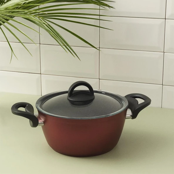 Hisar Optima Talia Granit Derin Tencere 22 cm Bordo - 2