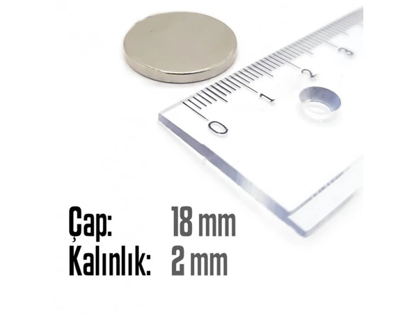 Neodyum Mıknatıs Silindir Çap 18mm , Kalınlık 2mm   ( 5 Adet) - 2