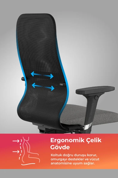 Ergolife Synchrosit 8 Ergonomik Ofis Sandalyesi | Ayarlanabilir Kolçaklı, Fileli, Öğrenci Sandalyesi -297.D.1.2F3 - 2