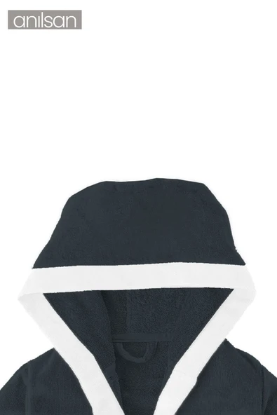 Koyu Gri ve Beyaz %100 Pamuklu Çocuk Bornozu - 4-6 Yaş - Yumuşak, Nefes Alabilir, Doğal Kumaş - 3