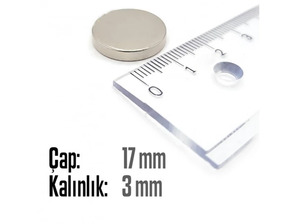 Neodyum Mıknatıs Silindir Çap 17mm , Kalınlık 3mm   ( 5 Adet) - 2