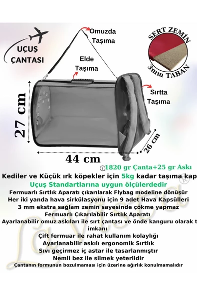 LAVİSTA Kedi Köpek Sırt Taşıma Çantası Flybag Tomris Siyah - 2
