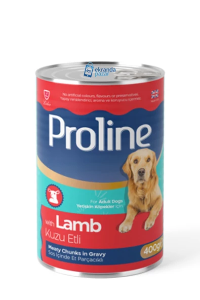 Pro Line Proline kuzu etli sos içinde et parçalı köpek konserve 20adet 400gr lamb kuzulu köpek yaş mama - 2