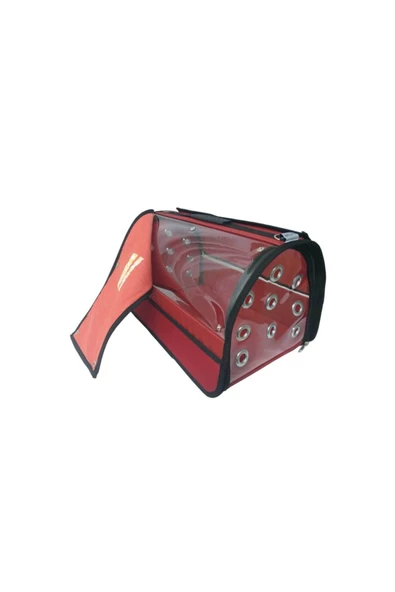 LAVİSTA Şeffaf Perdeli Flybag Kedi Köpek Taşıma Çantası - Kırmızı ürün görseli