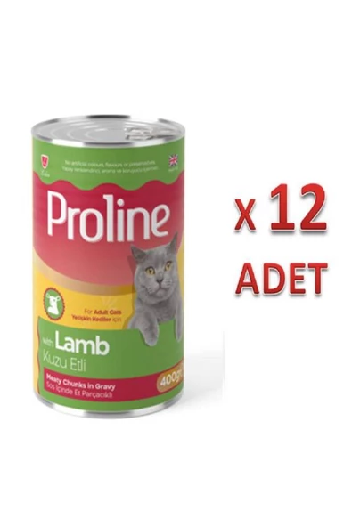 Pro Line Proline Kuzu Etli Sos İçinde Et Parçacıklı Konserve Yetişkin Kedi Maması 400gr x 12 Adet