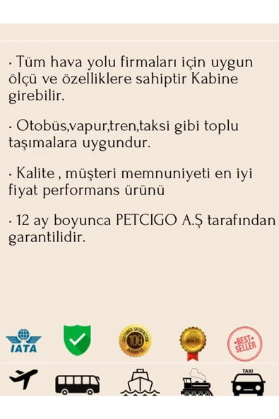 PETCIGO Kedi Ve Köpek Taşıma Çantası Nefes 10 Kg Taşımalı 40x30x23 Kabin Boy - 6