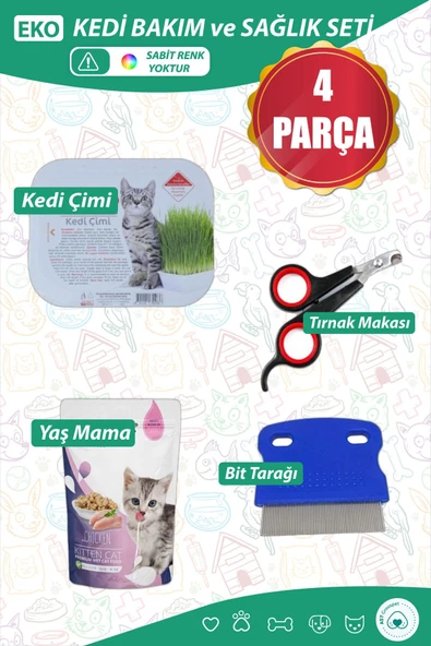 AST GROSS PET Eko Kedi Sağlık Ve Bakım Seti - Kedi Çimi Kedi Bit Tarağı Kedi Tırnak Makası Yaş Mama