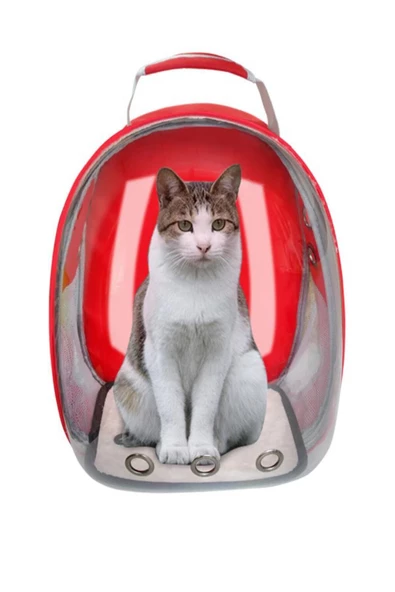 OkkoRed Açılır Yelpaze Hava Alabilen Kırmızı Astronot Kedi Çantası Evcil Hayvan Seyahat Çantası - Resim 3