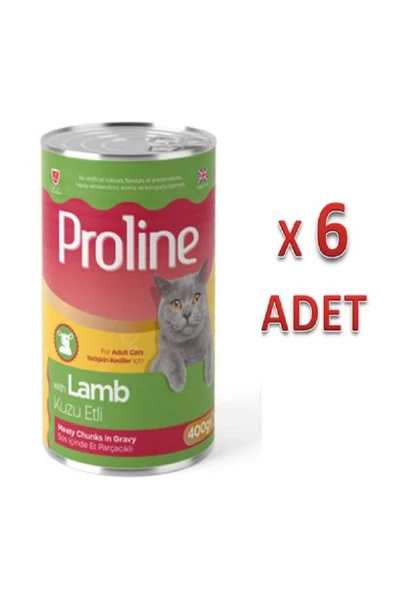 Pro Line Proline Kuzu Etli Sos İçinde Et Parçacıklı Konserve Yetişkin Kedi Maması 400gr x 6 Adet