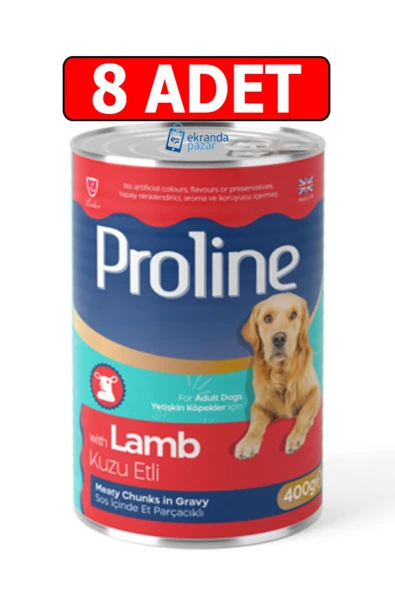 Pro Line Proline kuzu etli sos içinde et parçalı köpek konserve 8adet 400gr lamb kuzulu köpek yaş mama