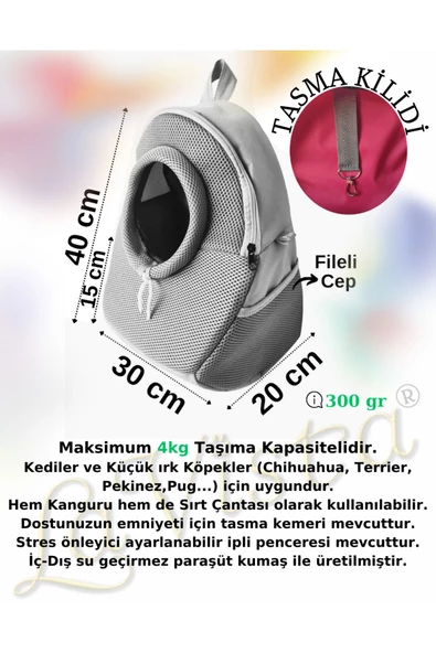LAVİSTA Kedi Köpek Taşıma Çantası Kanguru Gri - 2