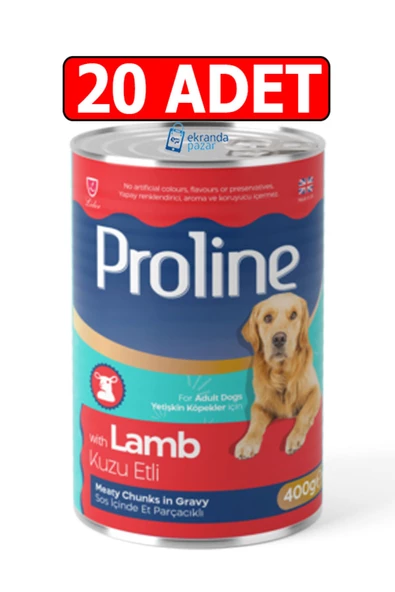 Pro Line Proline kuzu etli sos içinde et parçalı köpek konserve 20adet 400gr lamb kuzulu köpek yaş mama