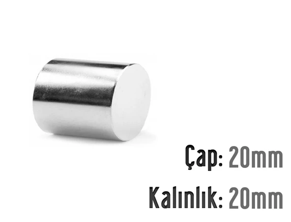 Neodyum Mıknatıs Silindir Çap 20mm , Kalınlık 20mm ( 1 Adet)
