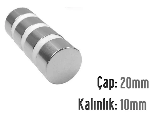 Neodyum Mıknatıs Silindir Çap 20mm , Kalınlık 10mm ( 2 Adet)