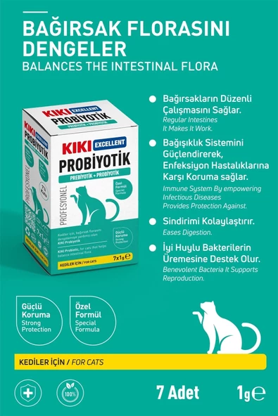 Kiki Excellent Kediler Için Probiyotik Ve Prebiyotik Takviyesi 7x1gr Şase (kutu) - Sindirim Sistemi - 2