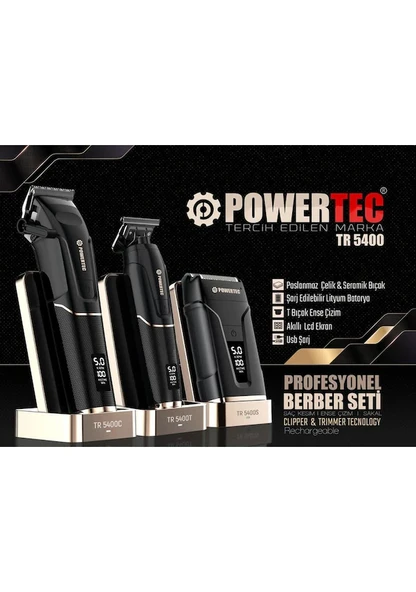 Powertec TR-5400 Saç & Sakal & Ense Profesyonel Tıraş Makinesi Seti