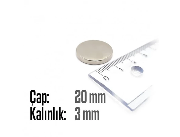 Neodyum Mıknatıs Silindir Çap 20mm , Kalınlık 3mm ( 3 Adet) - 2