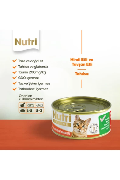 Nutri Feline Hindili Ve Tavşan Etli Yetişkin Kedi Yaş Maması 85 gr