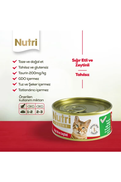 Nutri Feline Sığırlı Ve Zeytinli Yetişkin Kedi Yaş Maması 85 gr