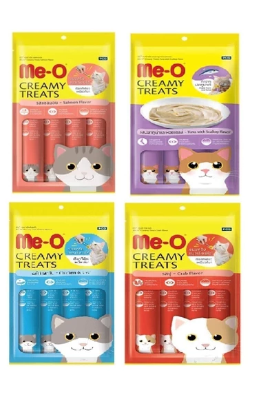 Me-O Creamy Treats 4 Çeşit Karma 4'lü Paket Sıvı Kedi Ödülü