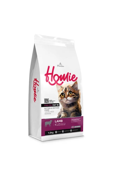 Homie Düşük Tahıllı Kuzulu Yavru ve Anne Kedi Maması 1,5 Kg