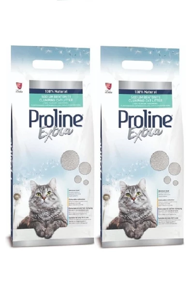 Pro Line Extra Sodium Bentonit Gri Topaklanan Kedi Kumu 10 lt x 2 Adet