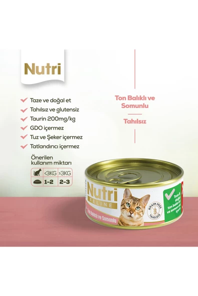 Nutri Feline Yetişkin Kediler için Ton Balıklı ve Somonlu 85gr Tahılsız Yaş Mama