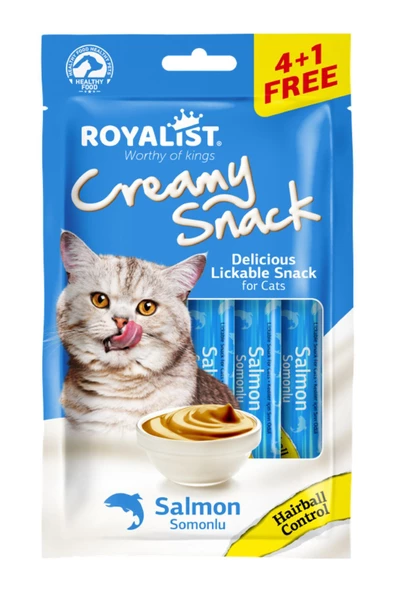 Royalist creamy snack salmon hairball somonlu tüy yumağı kontrol ödül maması 5x15 gr