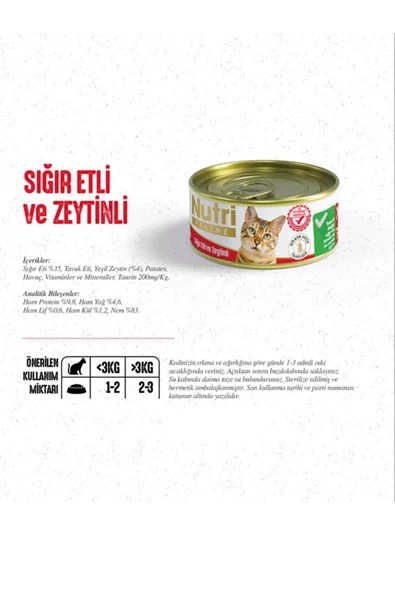 Nutri Feline Sığırlı Ve Zeytinli Yetişkin Kedi Yaş Maması 85 gr - 2