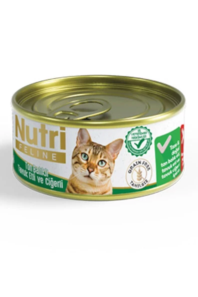 Nutri Feline 85gr Ton Balıklı Tavuk Etli Ciğerli Tahılsız Yaş Kedi Maması