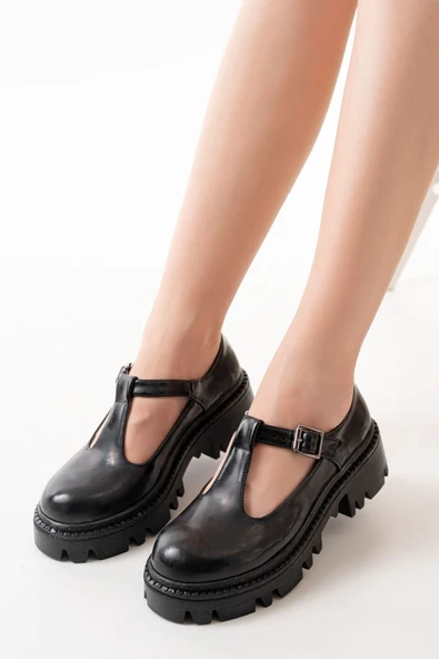Vivole Shoes 868-757 Siyah Rugan Günlük Yüksek Tabanlı Loafer Ayakkabı