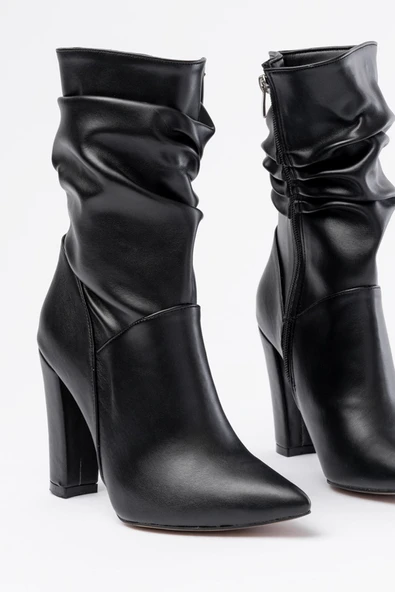 Vrt-4815 Siyah Yüksek Kalın Topuklu Körüklü Fermuarlı Kadın Bot - Resim 3