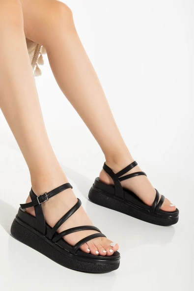 24422-844 Siyah Dolgu Topuk Kadın Sandalet ürün görseli