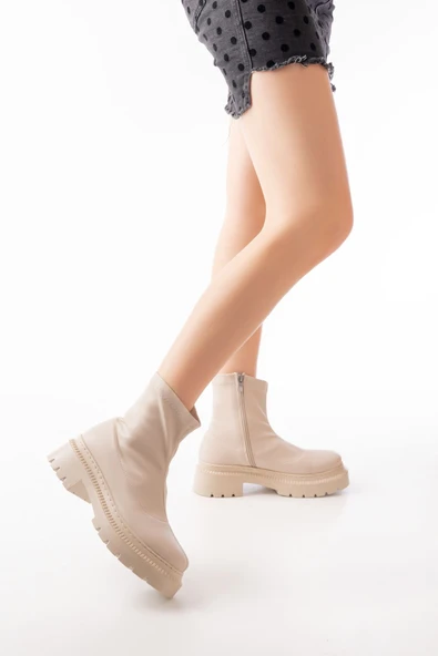 236-2011 Bej Fermuarlı Günlük Kadın Bot ürün görseli