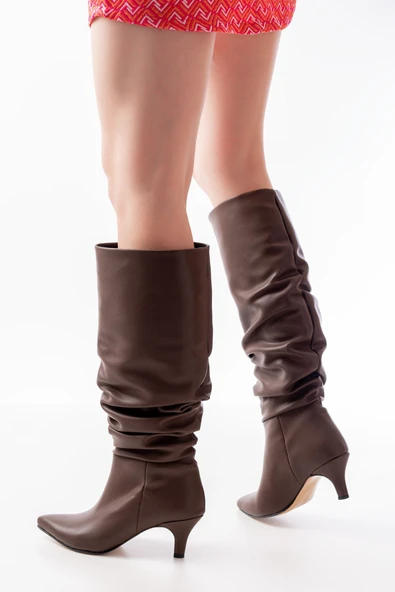 Sr-2001 Kahverengi Ince Topuklu Günlük Çizme - Resim 3