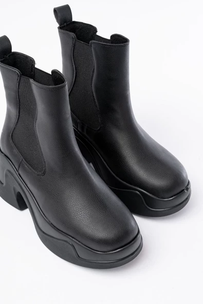 FZ-2400 Siyah Yüksek Tabanlı Lastikli Günlük Kadın Bot - Resim 2