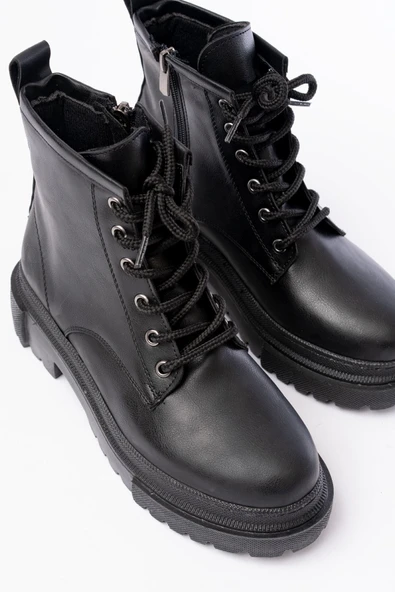 812-296 Siyah Bağcıklı Fermuarlı Günlük Kadın Bot - Resim 6