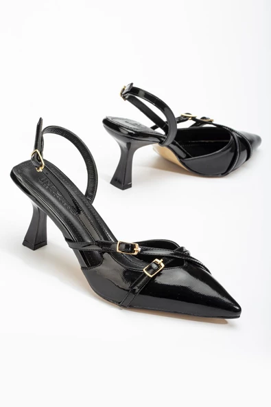 St-005 Siyah Rugan Günlük 7 Cm Topuklu Ayakkabı - 5