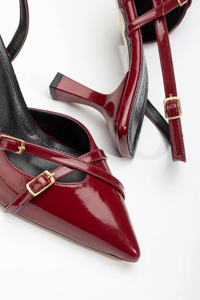 St-005 Bordo Rugan Günlük 7 Cm Topuklu Ayakkabı - 5