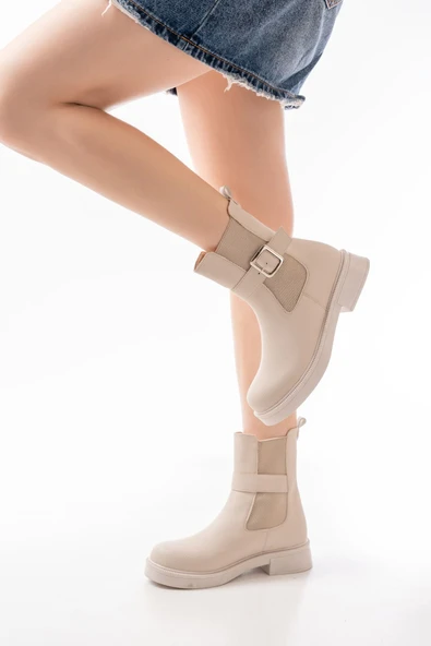 Bej Toka Aksesuarlı Lastikli Günlük Kadın Bot Bayanbot ürün görseli