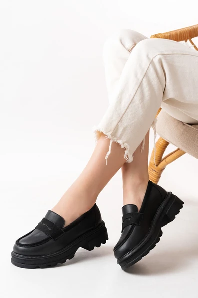 Vivole Shoes 746-759 Siyah Günlük Yüksek Tabanlı Loafer Ayakkabı