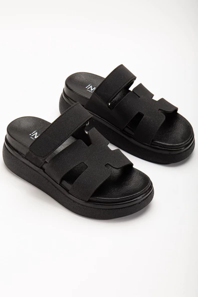 24422-hermes Siyah Dolgu Topuk Kadın Sandalet - 5