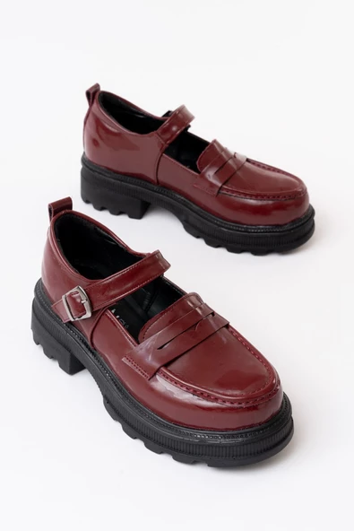 745-771 Bordo Rugan Kadın Günlük Yüksek Tabanlı Loafer Ayakkabı - 5