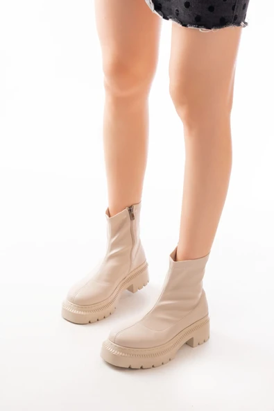 236-2011 Bej Fermuarlı Günlük Kadın Bot - Resim 2