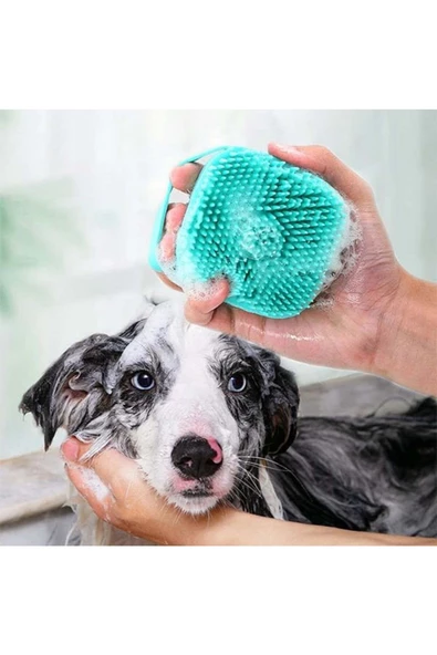 passioniz Petzz Hazneli Silikon Kedi Ve Köpek Banyo Şampuan Fırçası Yeşil 8.4x6x8.4 Cm