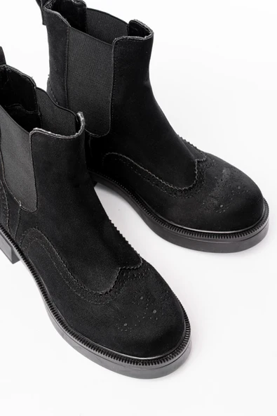 Vivole Shoes 02-2002 Siyah Süet Lastikli Günlük Kadın Bot - Resim 5