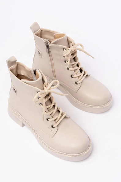 02-2003 Bej Galata Bağcıklı Fermuarlı Günlük Kadın Bot - Resim 5